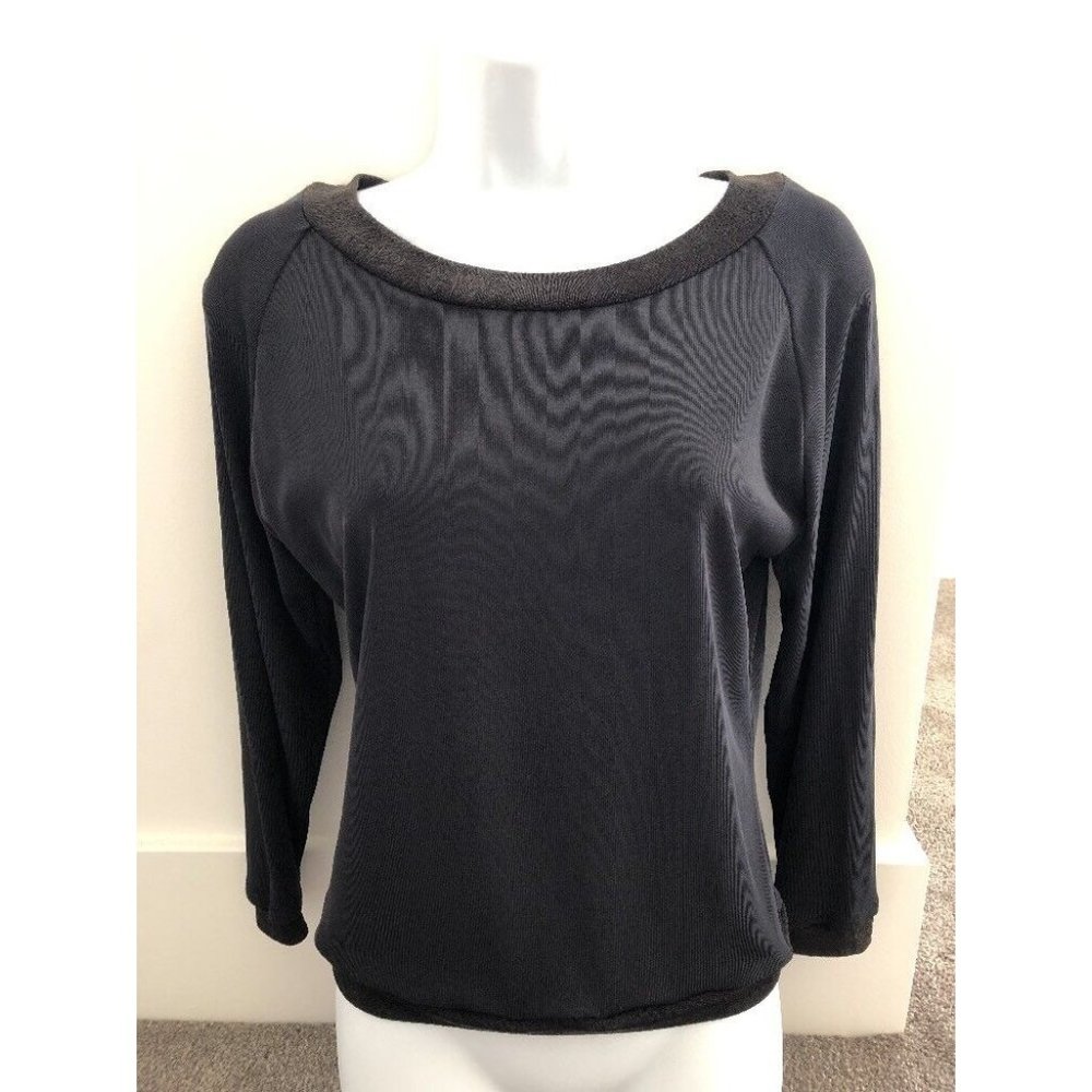 Donna Jessica Black Stretch Long Sleeve Patterned Top  NWT  DJ5